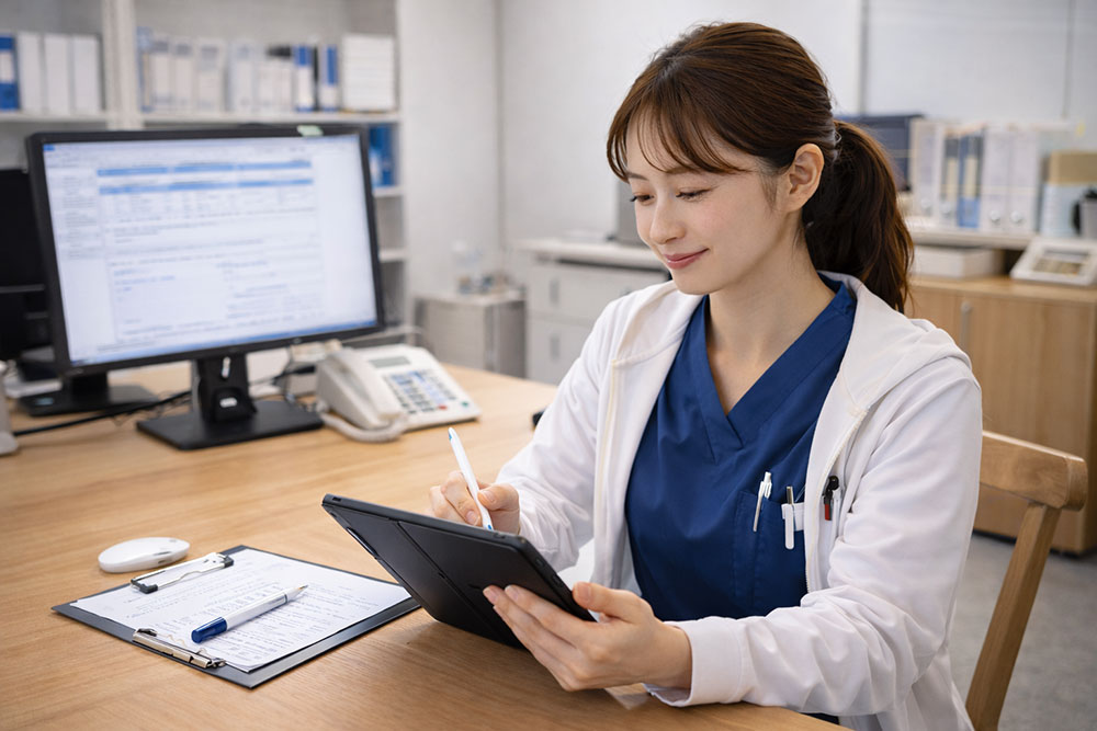 一日の流れー記録・報告をして業務完了